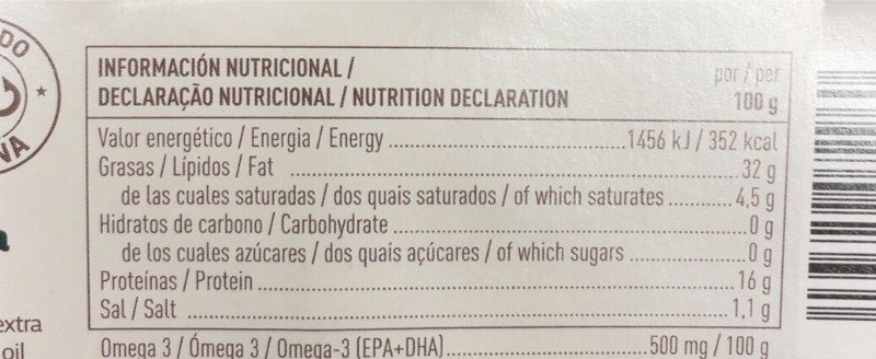 Foto da tabela nutricional