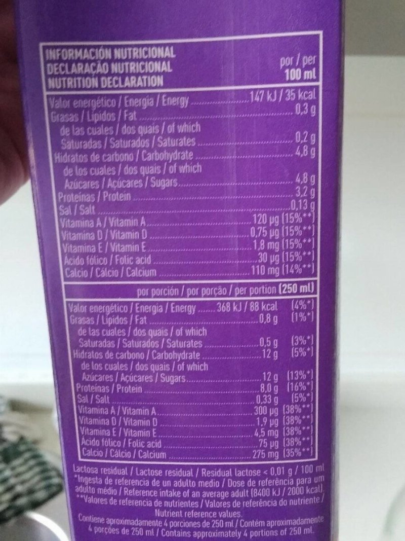 Foto da tabela nutricional