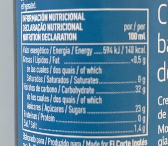 Foto da tabela nutricional
