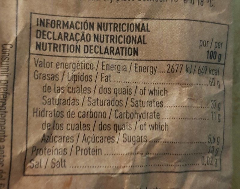 Foto da tabela nutricional