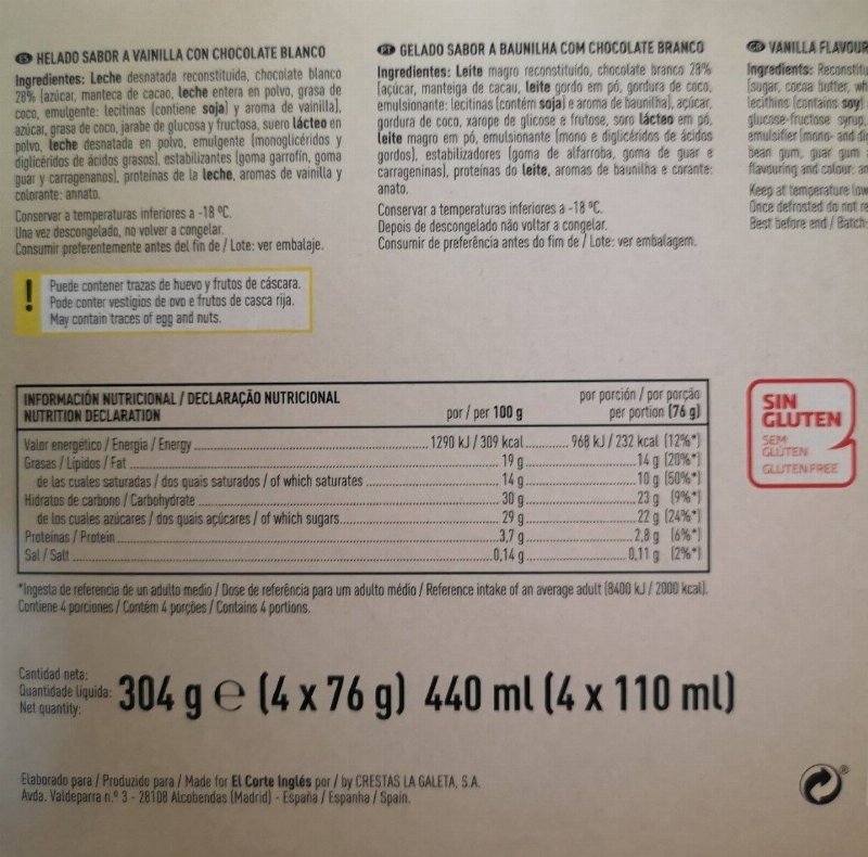 Foto da tabela nutricional
