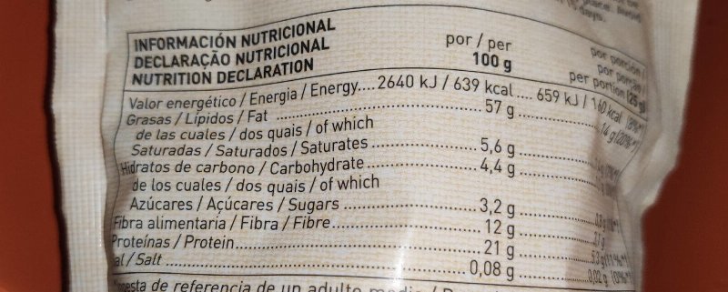 Foto da tabela nutricional