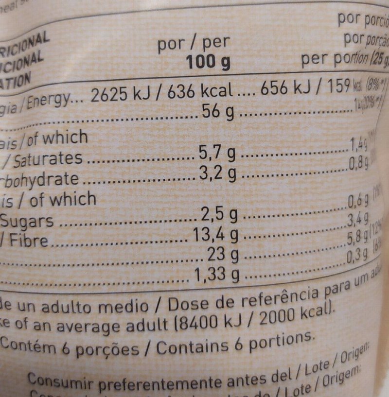 Foto da tabela nutricional