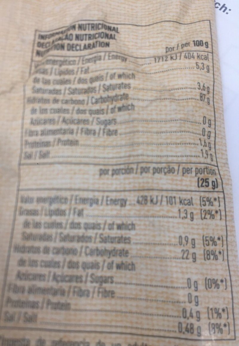 Foto da tabela nutricional