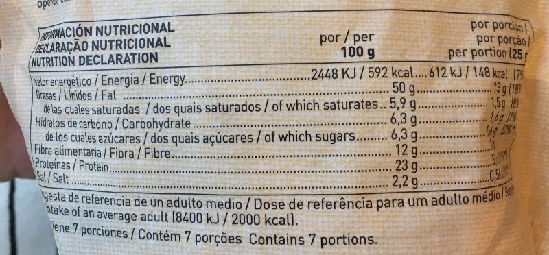 Foto da tabela nutricional