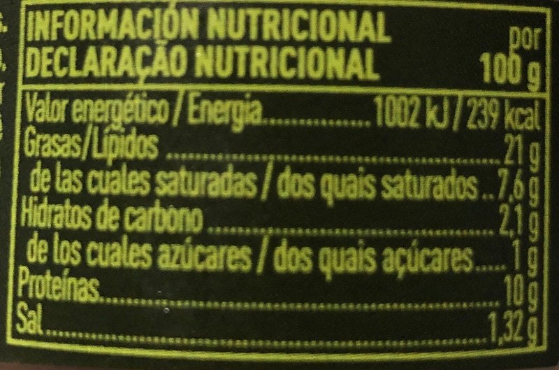 Foto da tabela nutricional