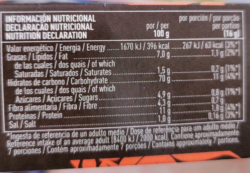 Foto da tabela nutricional