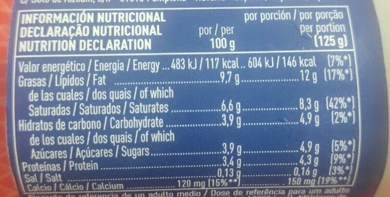 Foto da tabela nutricional