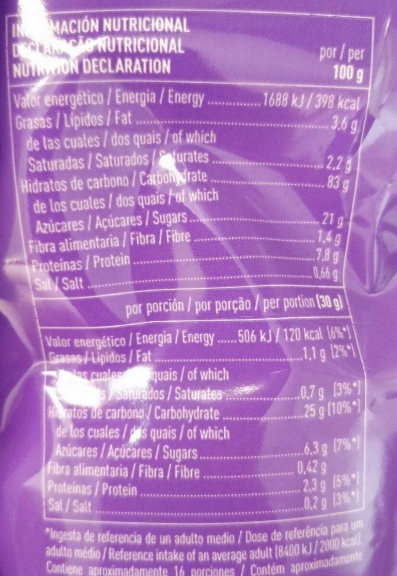 Foto da tabela nutricional