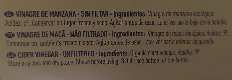 Foto da lista de ingredientes
