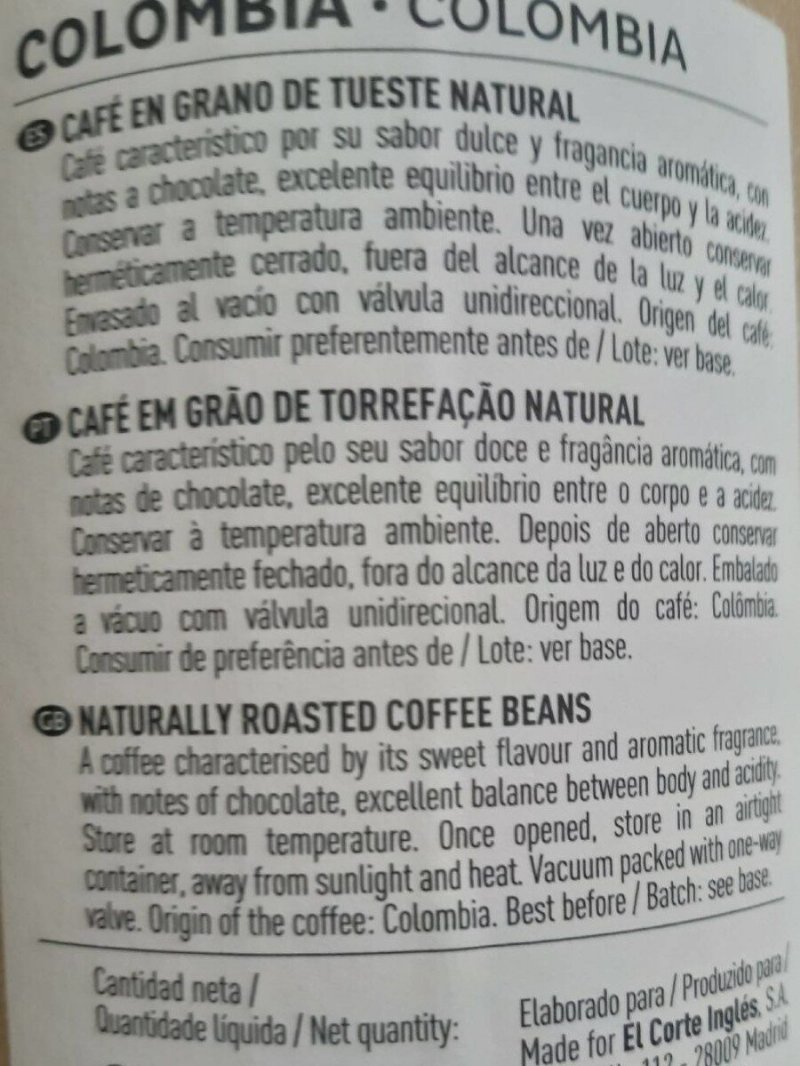 Foto da tabela nutricional