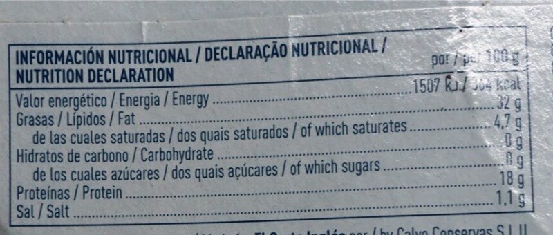 Foto da tabela nutricional