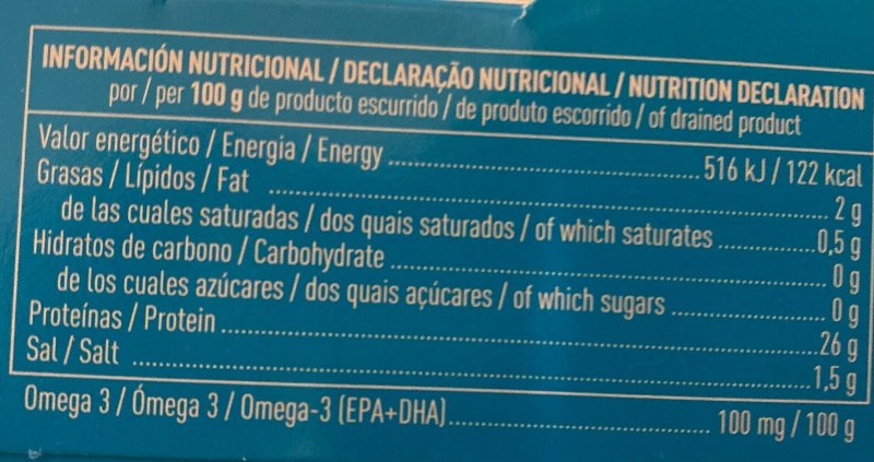 Foto da tabela nutricional
