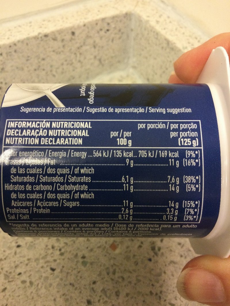 Foto da lista de ingredientes
