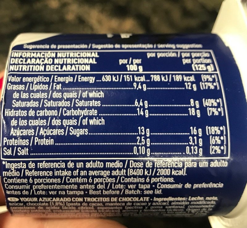Foto da tabela nutricional