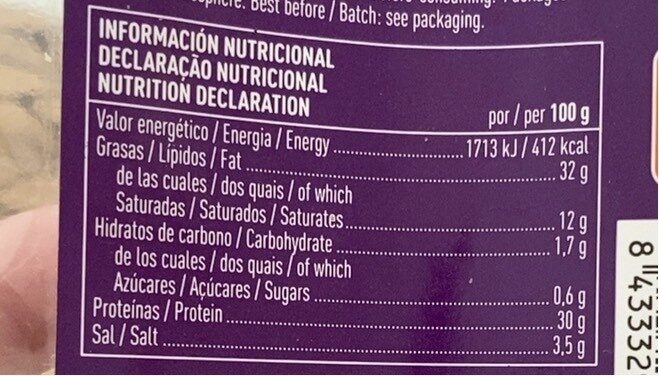 Foto da tabela nutricional