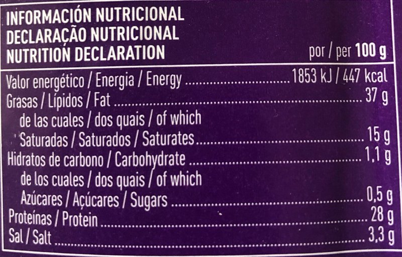 Foto da tabela nutricional