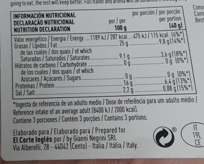 Foto da tabela nutricional