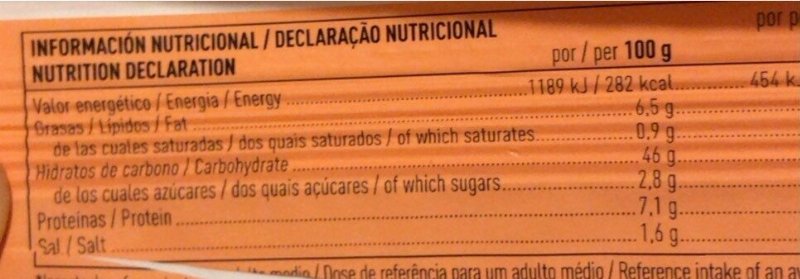 Foto da tabela nutricional
