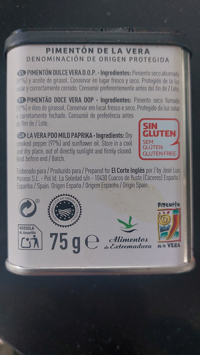 Foto da lista de ingredientes