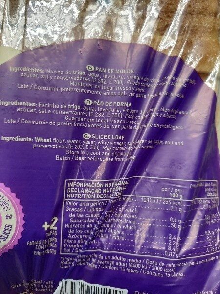 Foto da lista de ingredientes