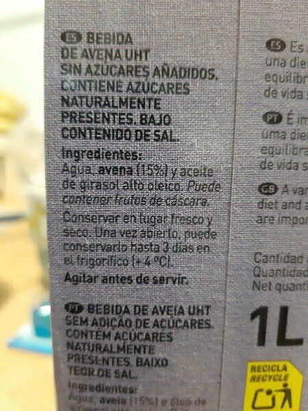 Foto da lista de ingredientes