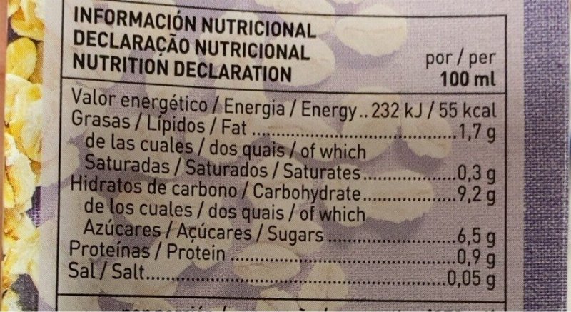 Foto da tabela nutricional