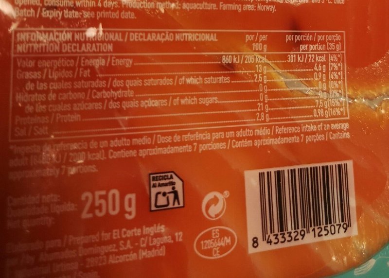 Foto da tabela nutricional