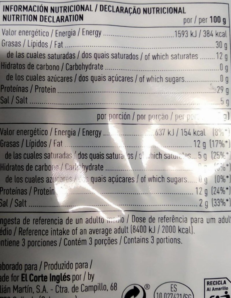 Foto da tabela nutricional