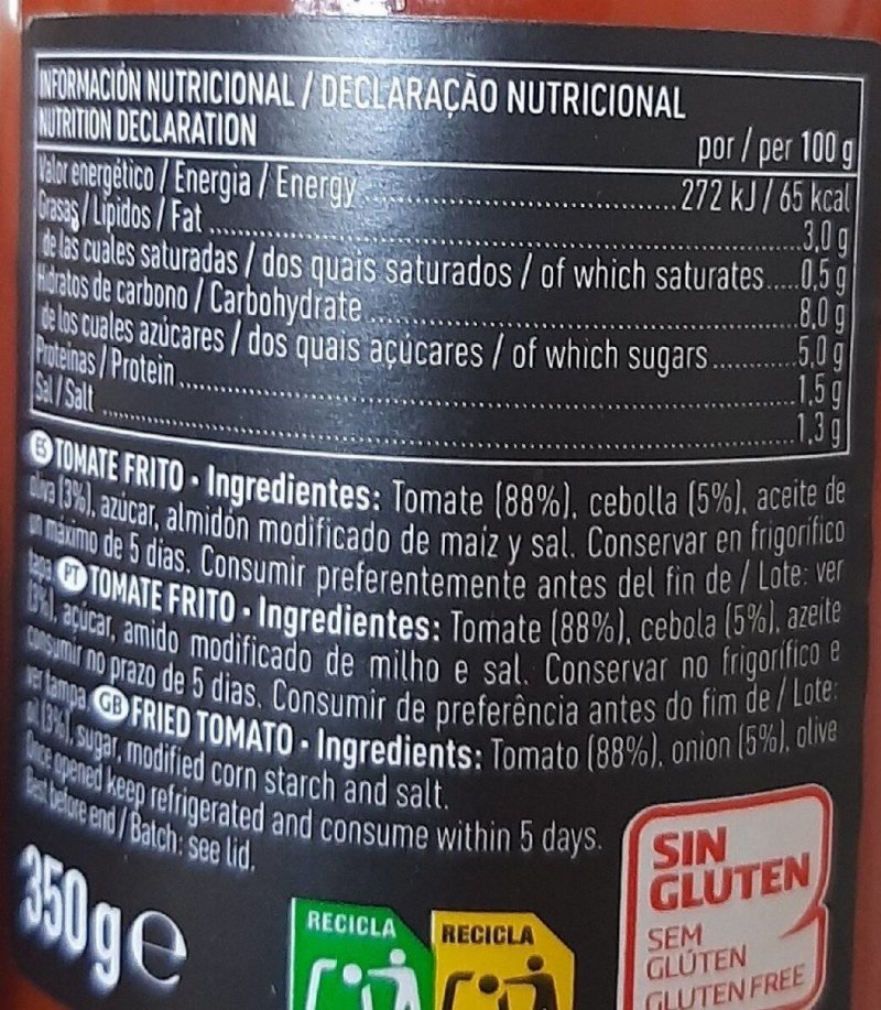 Foto da tabela nutricional