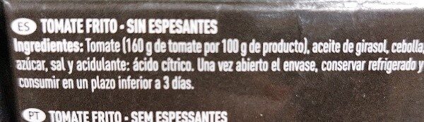 Foto da lista de ingredientes