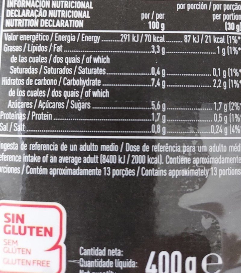 Foto da tabela nutricional