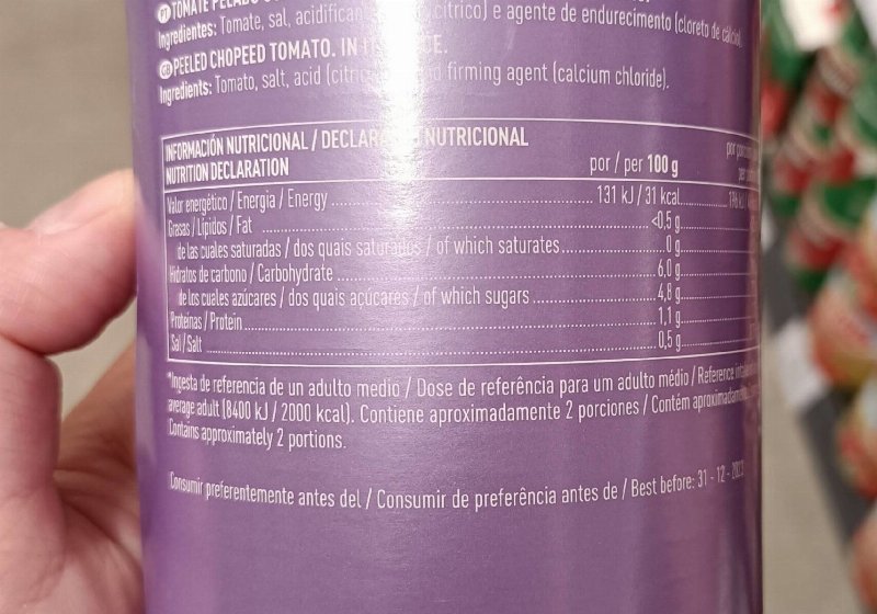 Foto da tabela nutricional