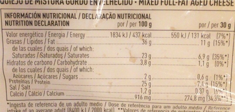Foto da tabela nutricional