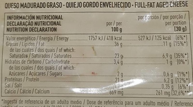 Foto da tabela nutricional