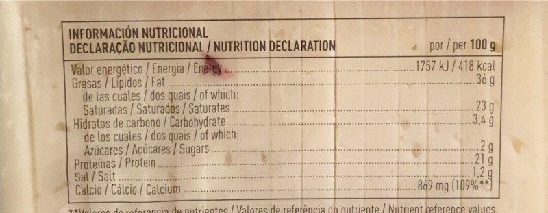 Foto da tabela nutricional