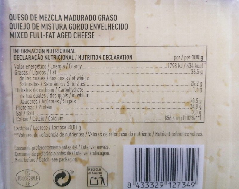 Foto da tabela nutricional