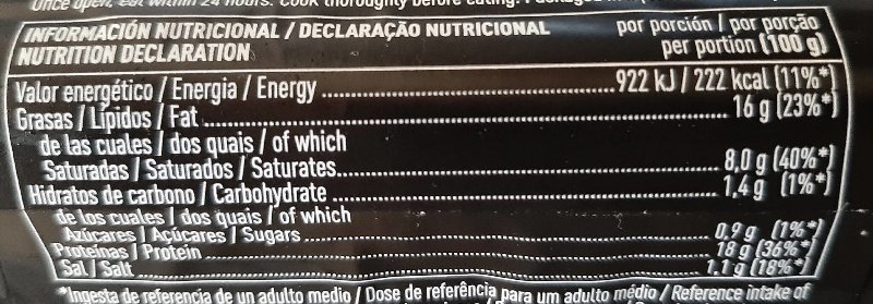Foto da tabela nutricional