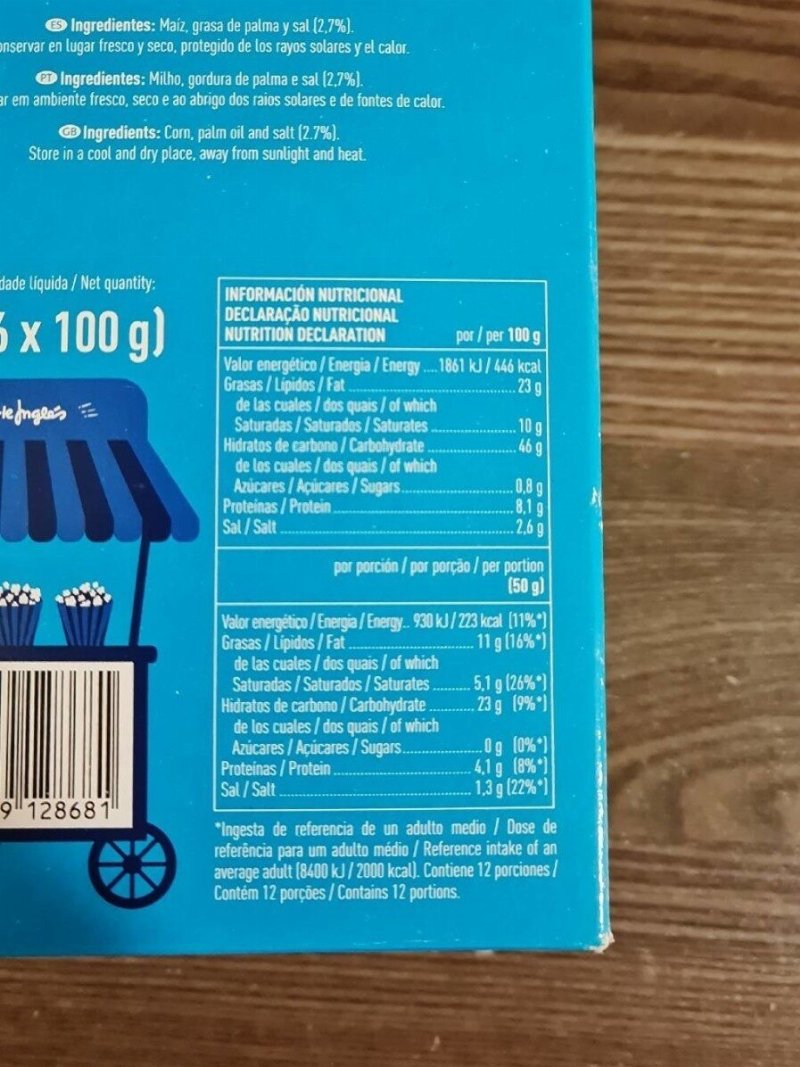 Foto da tabela nutricional