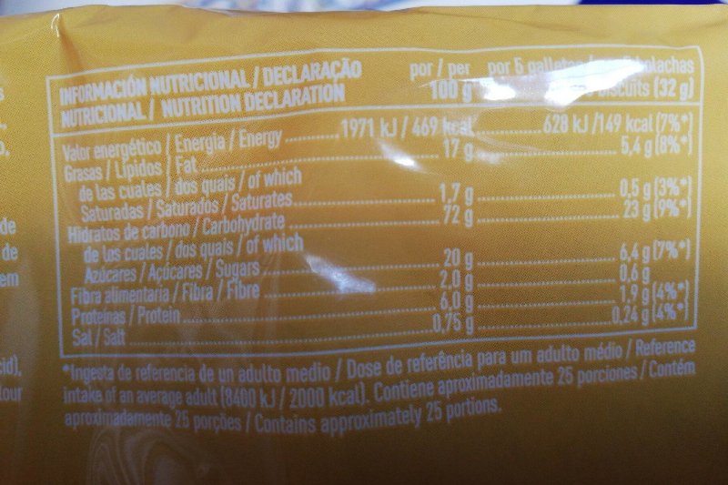 Foto da tabela nutricional