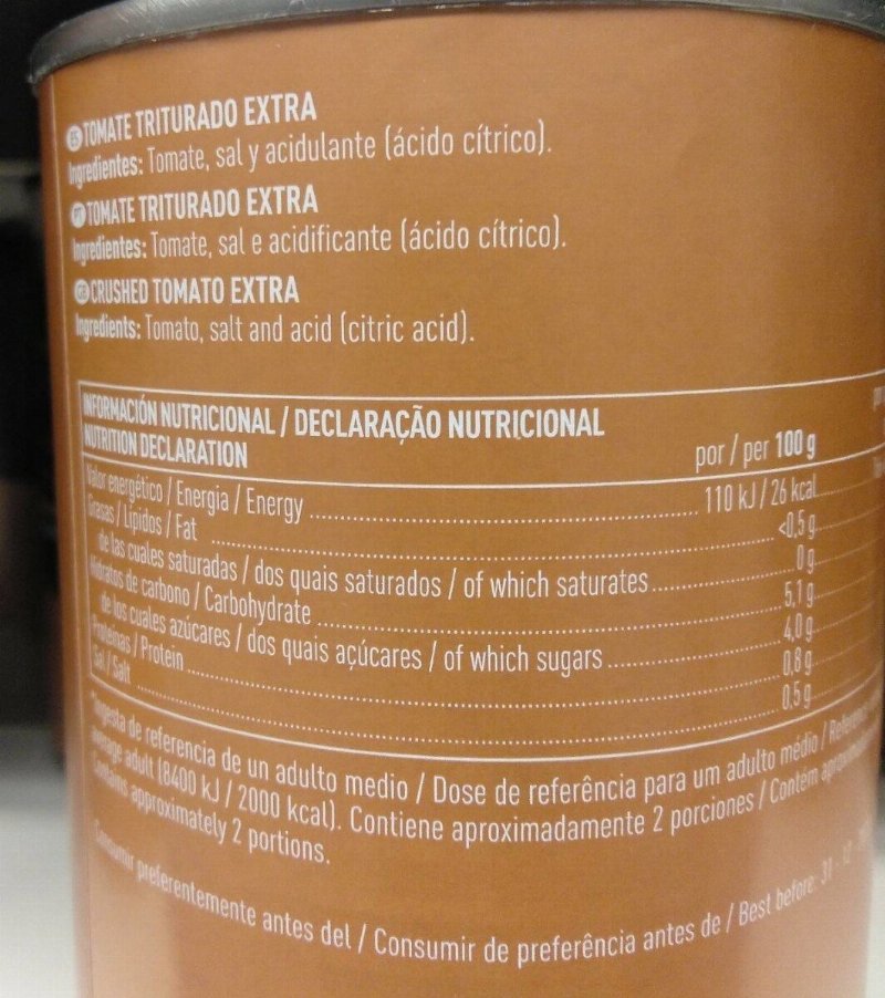Foto da tabela nutricional