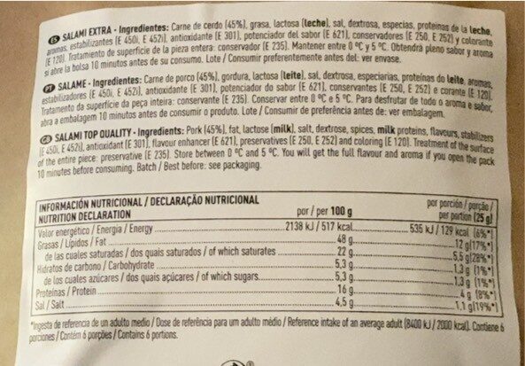 Foto da tabela nutricional