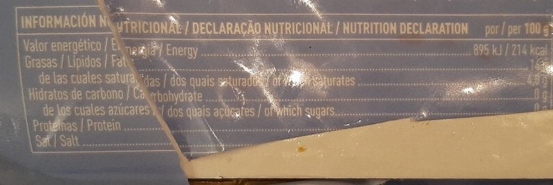 Foto da tabela nutricional