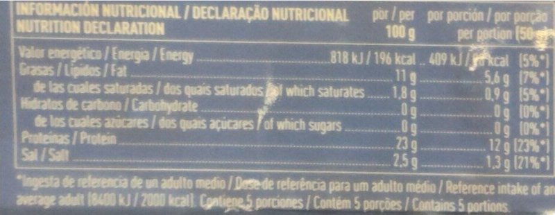 Foto da tabela nutricional