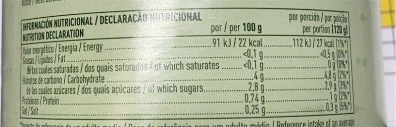 Foto da tabela nutricional
