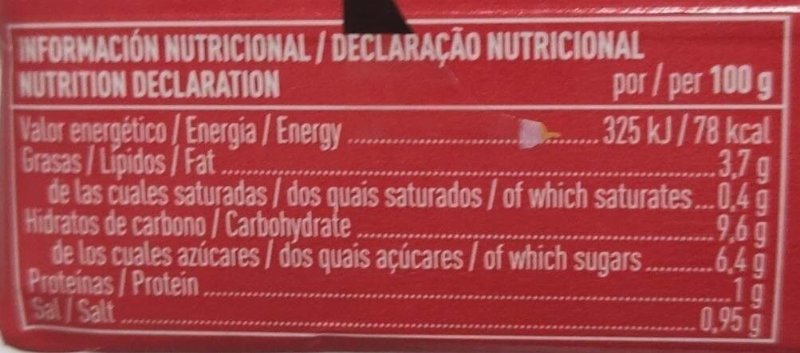 Foto da tabela nutricional