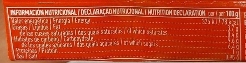 Foto da tabela nutricional