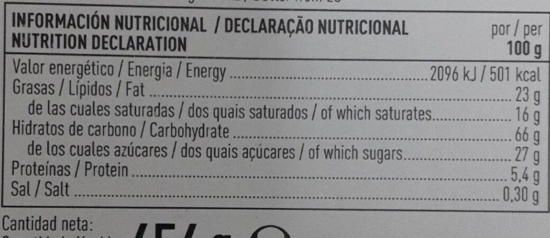 Foto da tabela nutricional