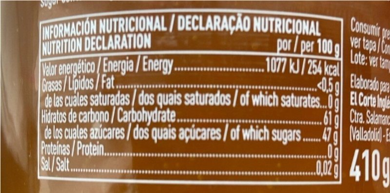 Foto da tabela nutricional