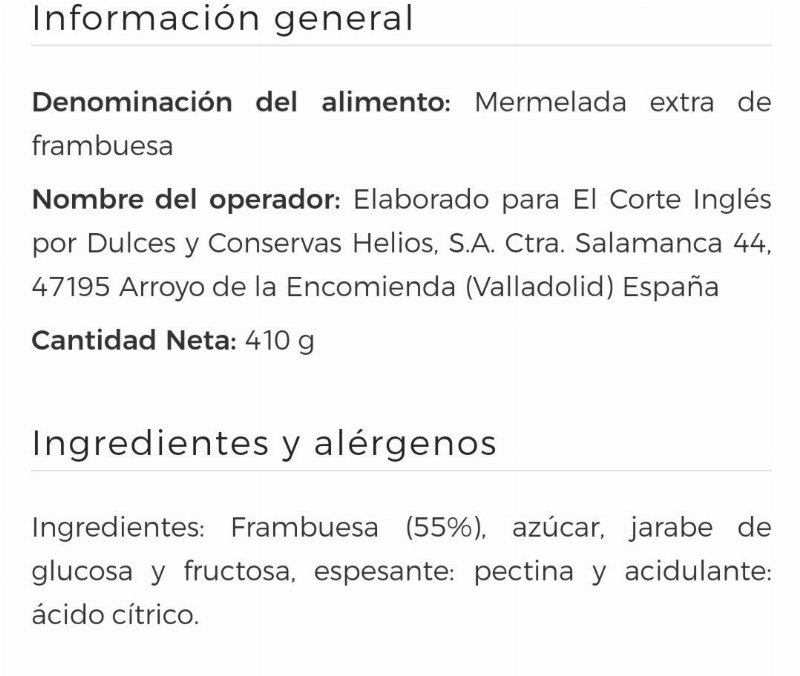 Foto da lista de ingredientes